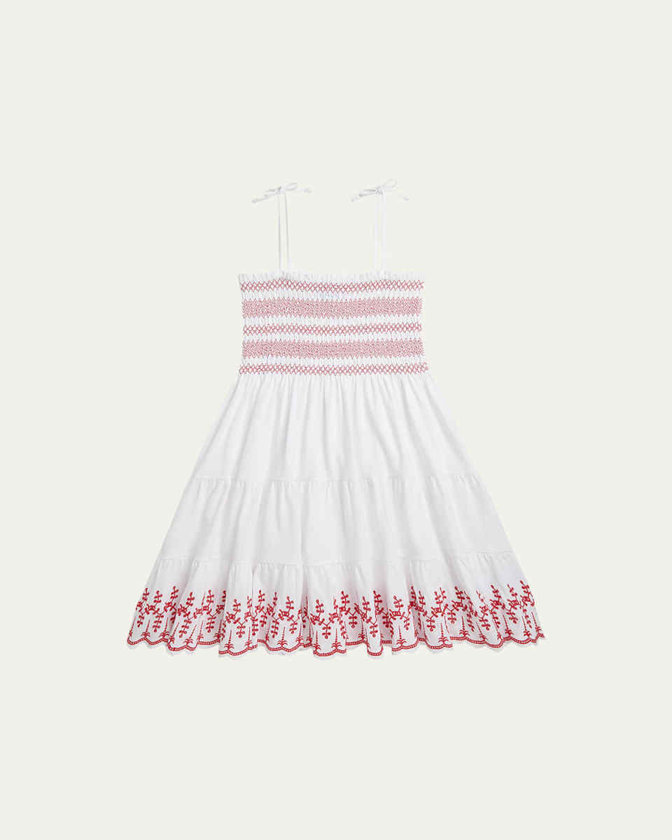 Girl's Smocked Eyelet Trim Dress, Size S-